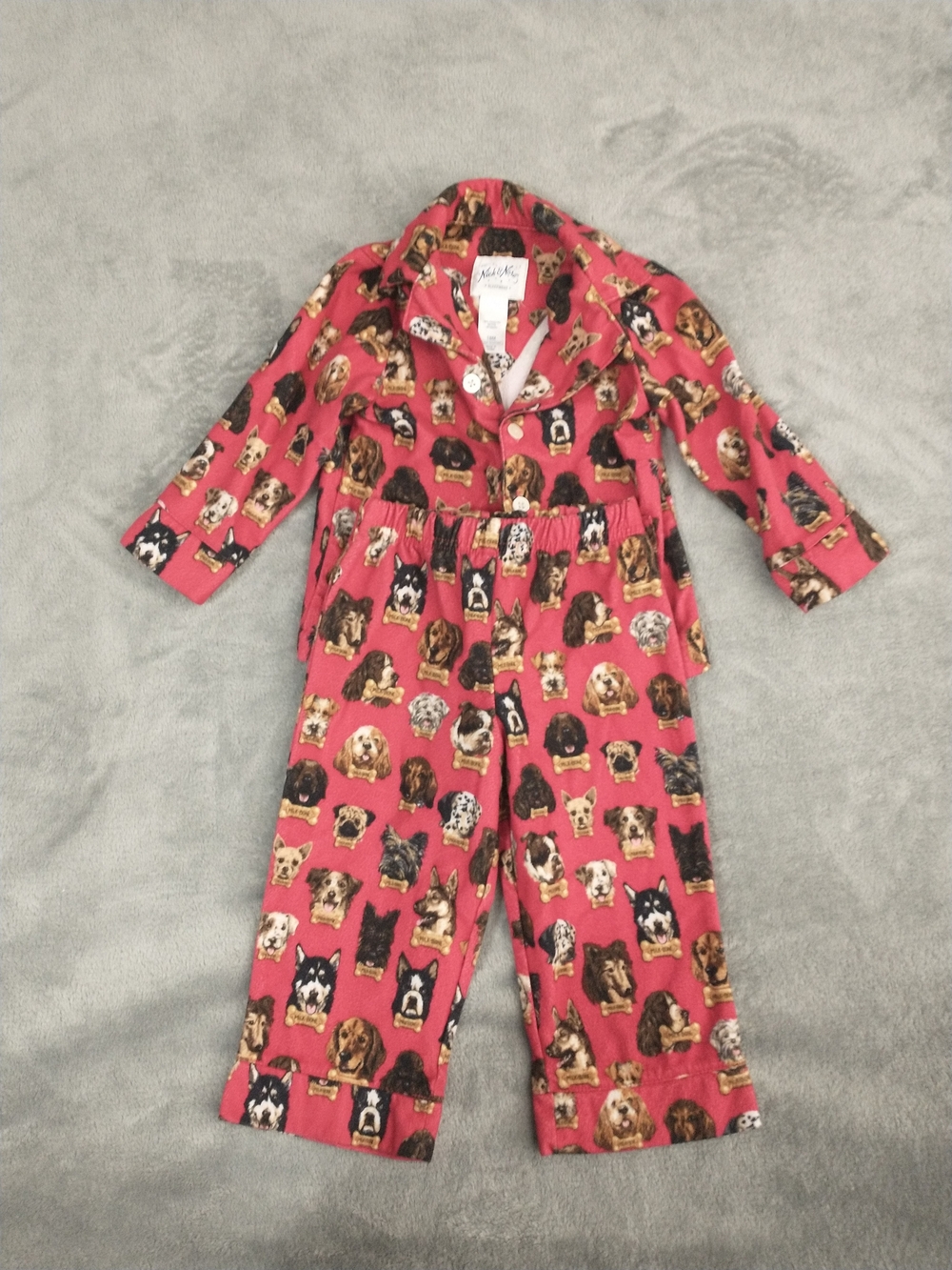 Kids' - 18m - Nick & Nora (RN#17730) Flannel Dog Breeds / Milk Bone Pajama Set